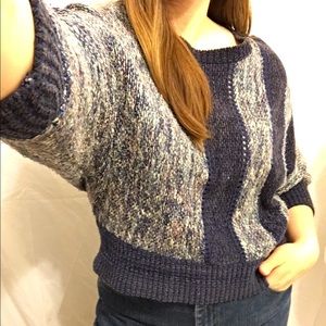 Vintage Dolman Sleeve Blue Striped Woven Top Sz M